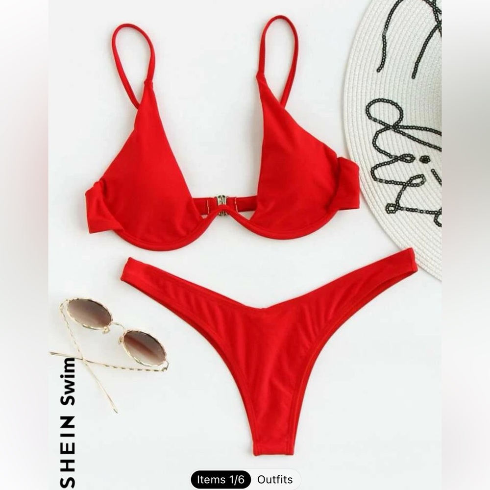 SHEIN Swim Summer Beach Bikini Set Underwired Bra & High Cut Bottom 2 Piece